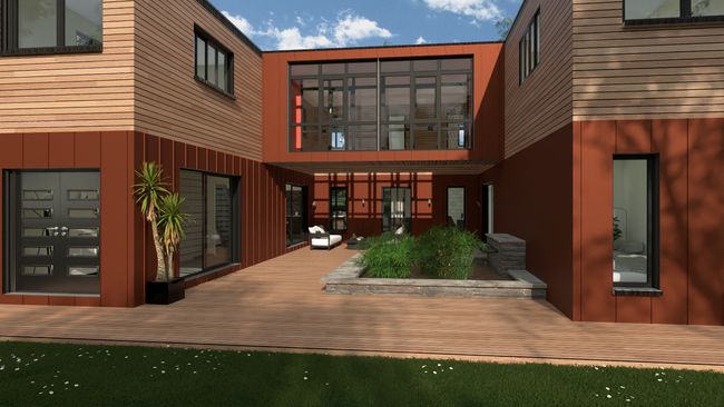 2 story U-shape container house - Cedreo